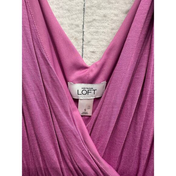 LOFT Empire Waist Faux Wrap Ruched Women Dress Pink Coquette Micromodal Beach - Picture 4 of 9